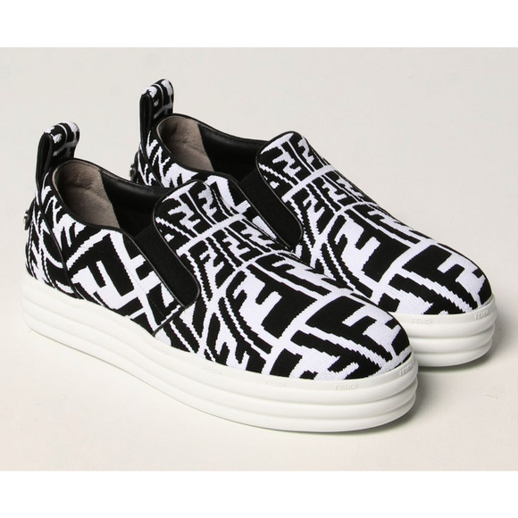 Fendi Vertigo Black White FF Logo Platform Low Top Trainer Slip On Sneaker 37.5 - Picture 2 of 12